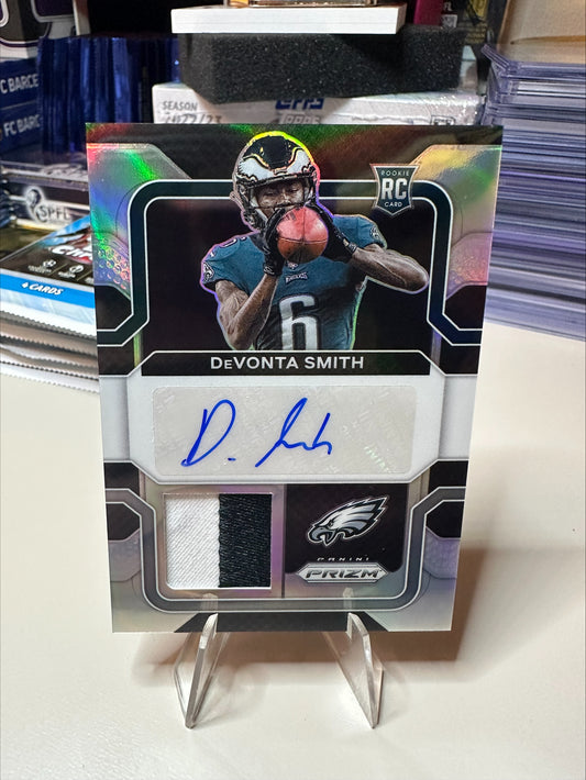 2021 Panini Prizm Football DeVonta Smith Rookie Patch Auto /99 Card Number RPA-DS